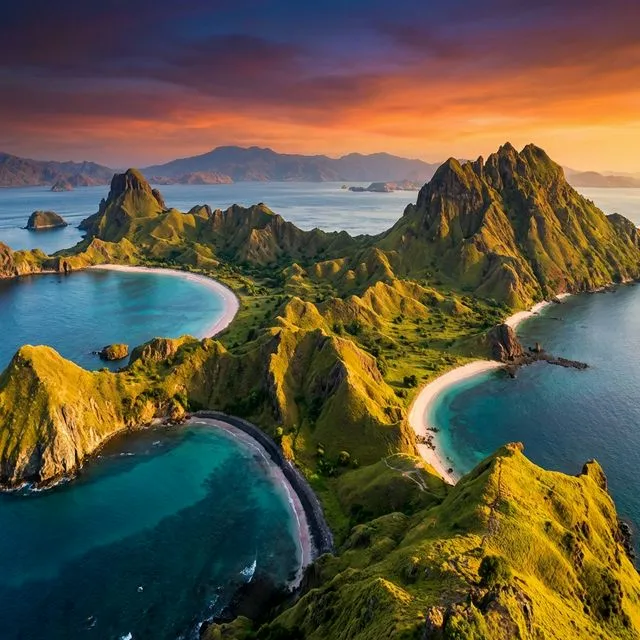 Padar Island viewpoint at sunset, Komodo National Park, Indonesia