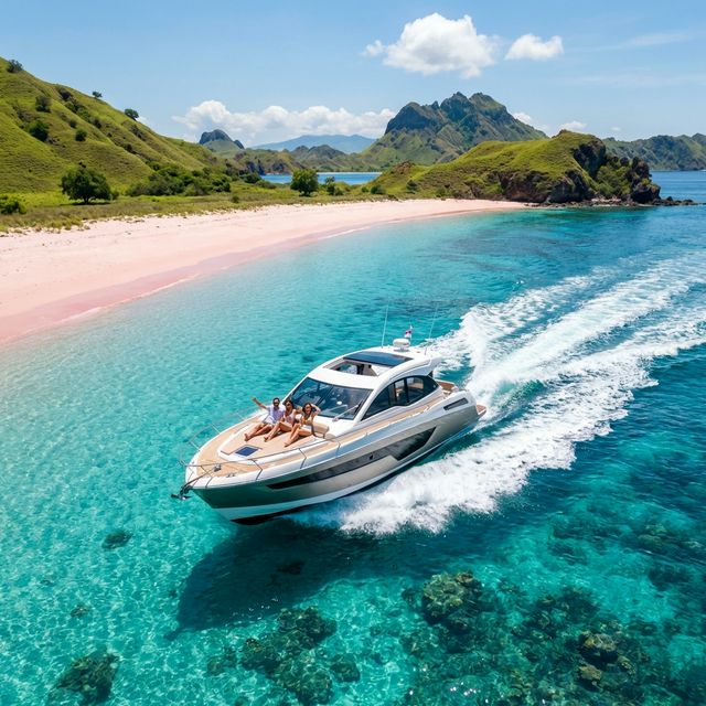 Speedboat cruising near Pink Beach in Komodo National Park