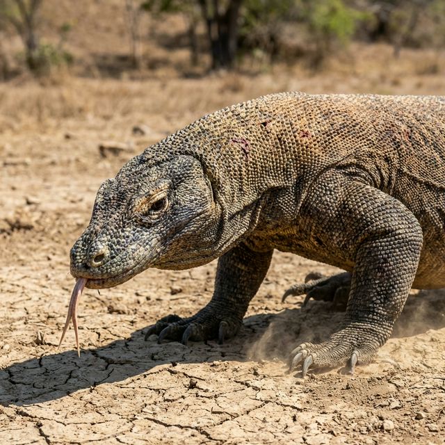 Komodo Dragon walking on dry earth